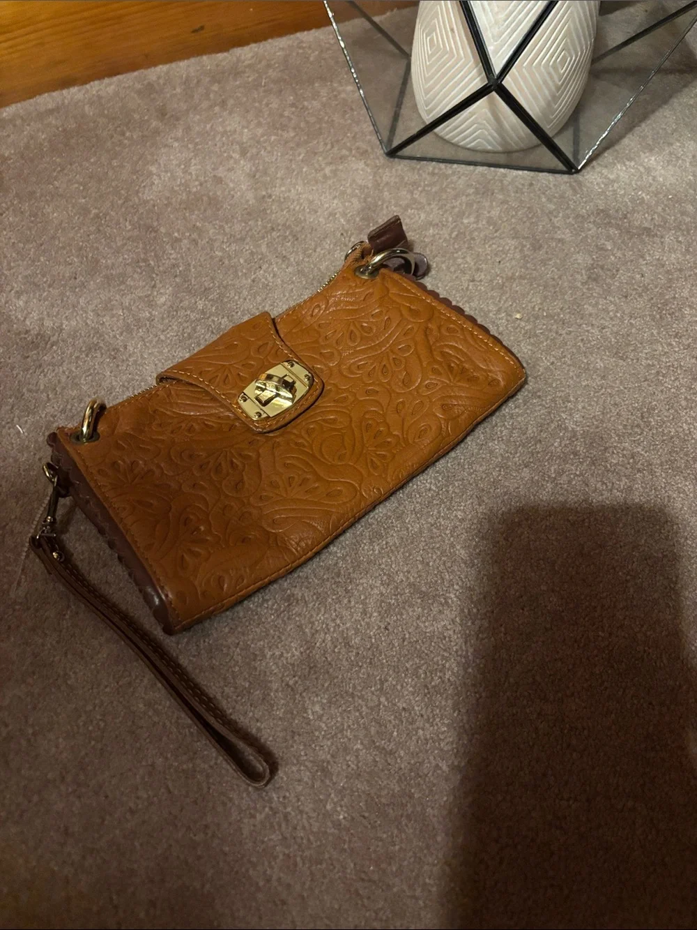 Embossed REAL Leather made in 🇮🇹 Wristlet Clutch - Brown